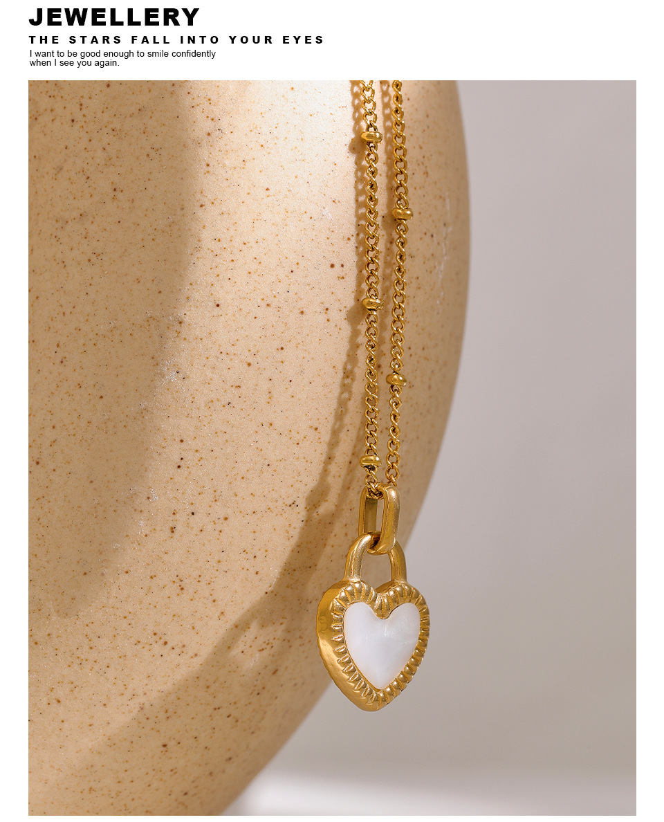 Simple Style Heart Shape Titanium Steel Plating Shell Pendant Necklace 1 Piece