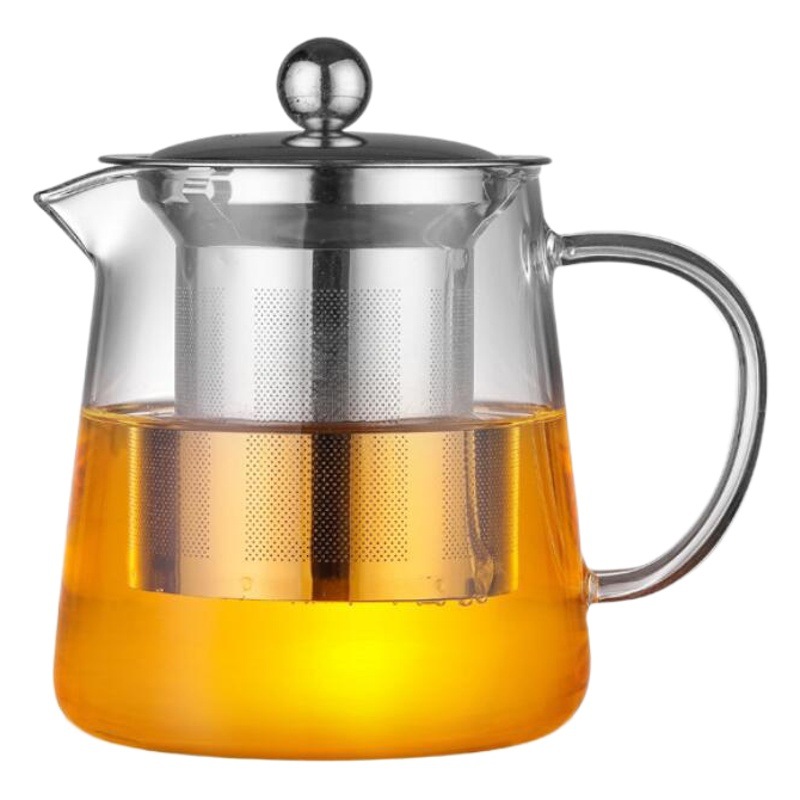 Fábrica al por mayor de vidrio tetera juego de té Filtro de acero inoxidable flor tetera piaoyi taza recta de acero con fugas olla triángulo olla