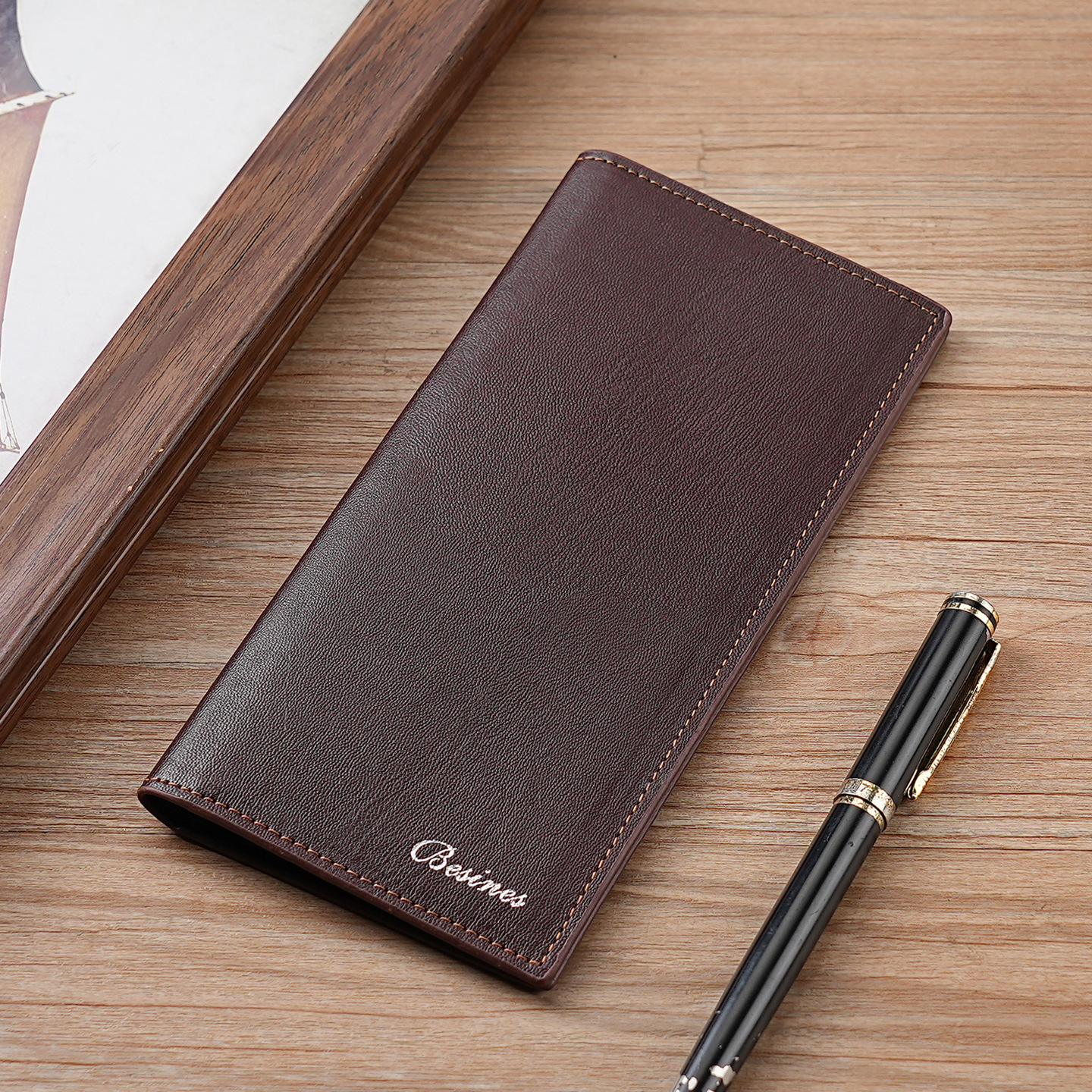 Cartera de hombre de negocios larga 2025 nueva billetera de cuero de cera de aceite retro billetera de gran capacidad transfronteriza fina al por mayor