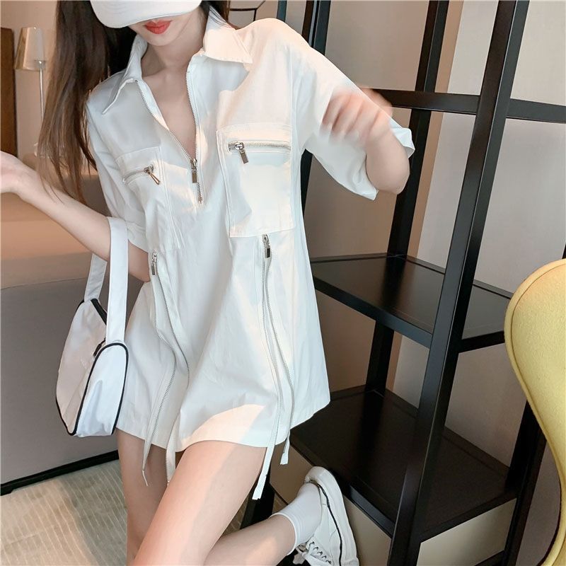 2023 여름 새로운 한국 스타일 여성 의류 홍콩 스타일 복고풍 우아한 캐주얼 작업복 느슨한 셔츠 반소매 탑 트렌디