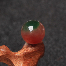 晶嶼紅綠西瓜皮玉髓散珠子圓珠單顆DIY水晶招財旺夫手工項鏈串珠