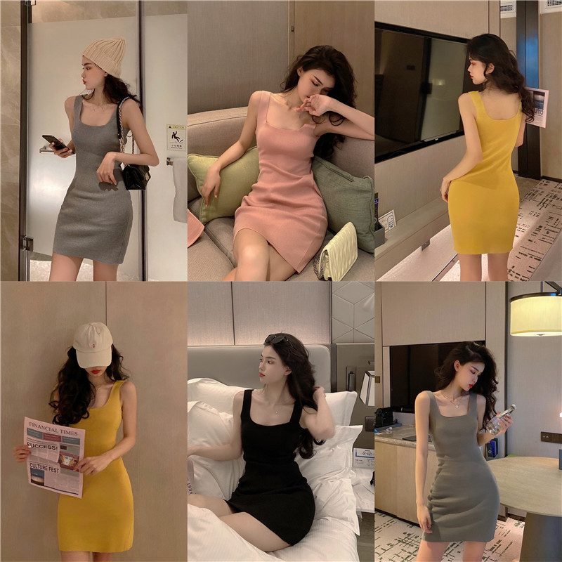 182g Weight Above Knee Dress Length Type Sleeveless Sleeve Length Strap Dress Dresses Type Polyacrylonitrile Fiber Fabric Type High Waist Waist Line Holiday, Daily Occasion Strap Neckline Slim Fit Type Solid Color Pattern Summer Season Women's Gender Casual, Elegant Style Wholesale Women's Casual Elegant Solid Color Holiday Daily Strap Sleeveless Strap Dress 2