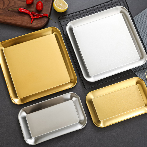 304 Korean barbecue plate snack tray rectangular golden flat plate creative flat bottom dessert plate snack plate