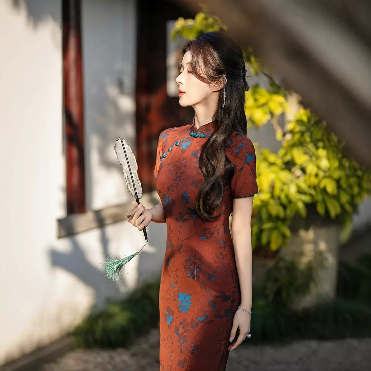 春季厚单丝麻新中式国风高级感旗袍优雅气质撞色古典熟女旗袍裙子