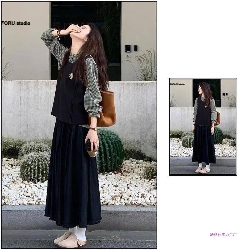 Suit for Women 2025 Spring New College Style Stripesd Shirt Vest High Waist Slim Skirt Three-Piece Set