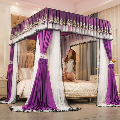 柏莎春夏季四柱導軌式落地雙層遮光簾蚊帳四開門方頂宮廷蚊帳廠家