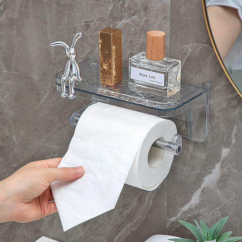 トイレ穴なし棚クリエイティブティッシュボックス浴室壁掛けロール紙トイレットペーパーホルダーアクリルティッシュホルダー|undefined