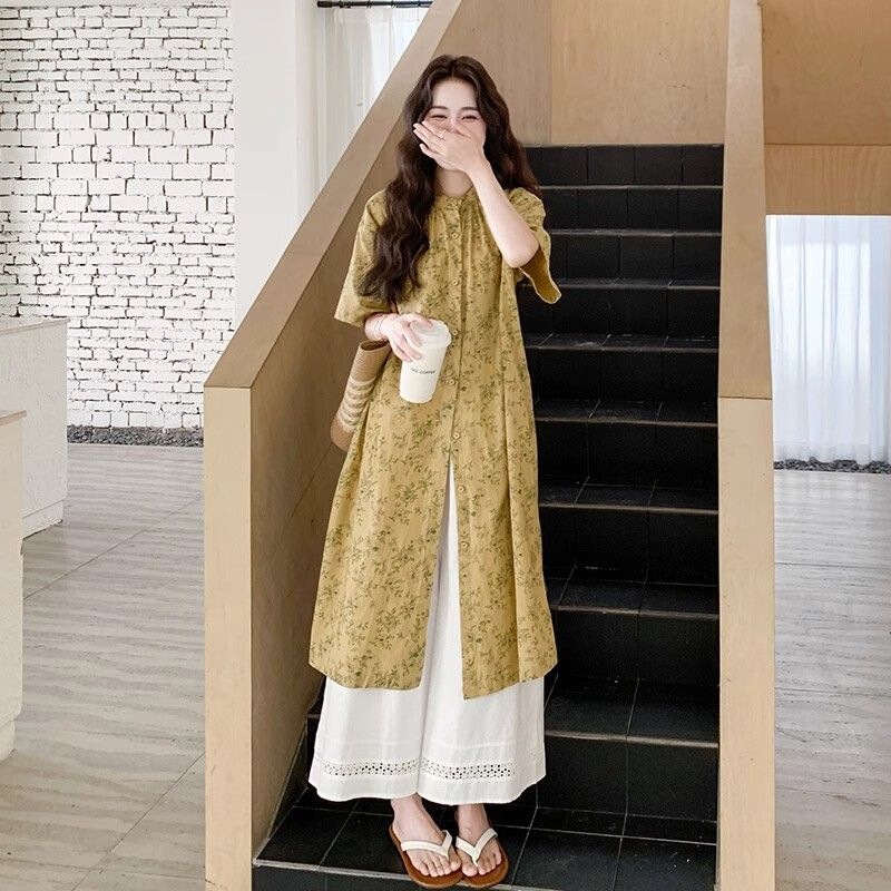 Yellow Floral New Chinese-Style Shirt Dress Wide-Leg Pants Set 2026 New Women's Summer Layered National Style Cover-Up Dress Yellow Floral New Chinese-Style Shirt Dress Wide-Leg Pants Set 2026 New Women's Summer Layered National Style Cover-Up Dress