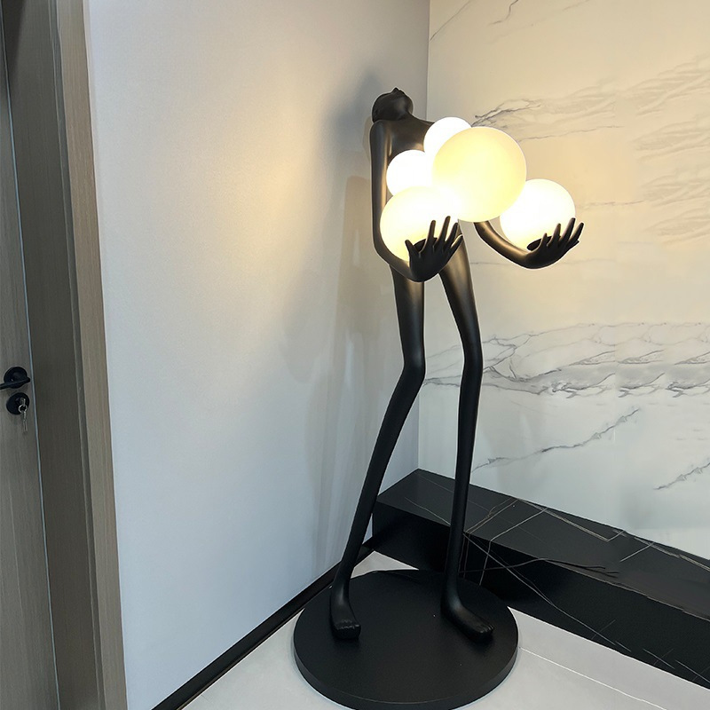 Hotel Standing Lamp Creative Nordic Sales Office Designer Exhibition Hall Humanoid Ball-Holding Floor Lamp Sculpture Character Ornaments