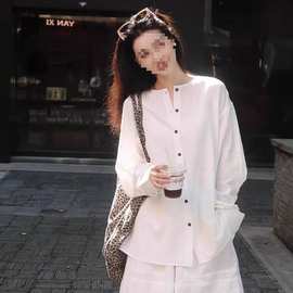 女装长袖衬衫夏季新款时尚气质休闲上衣防晒衬衣+短裤两件套
