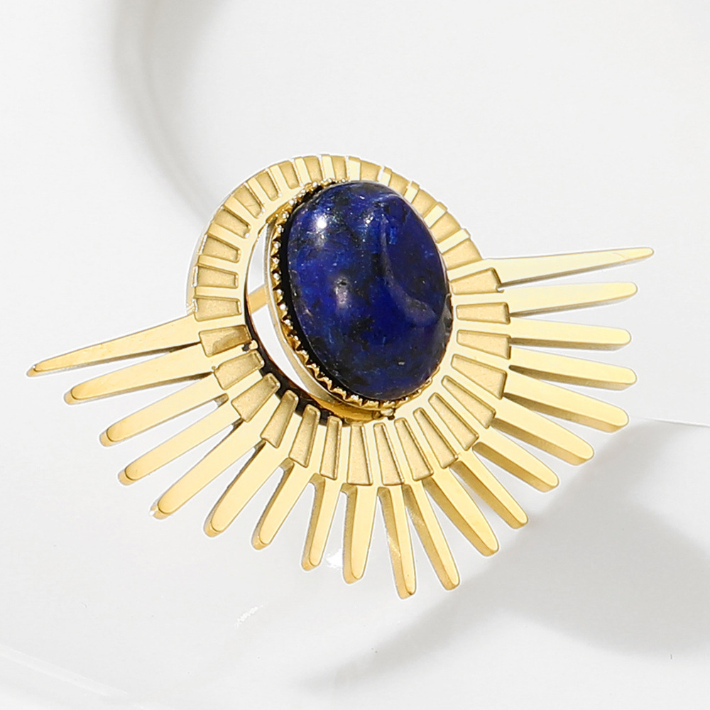 Ins Palace Titane Acier Anneau Ornement Haute Qualité Lumière De Luxe Petit Bleu Or Pierre Collier_voghion.com