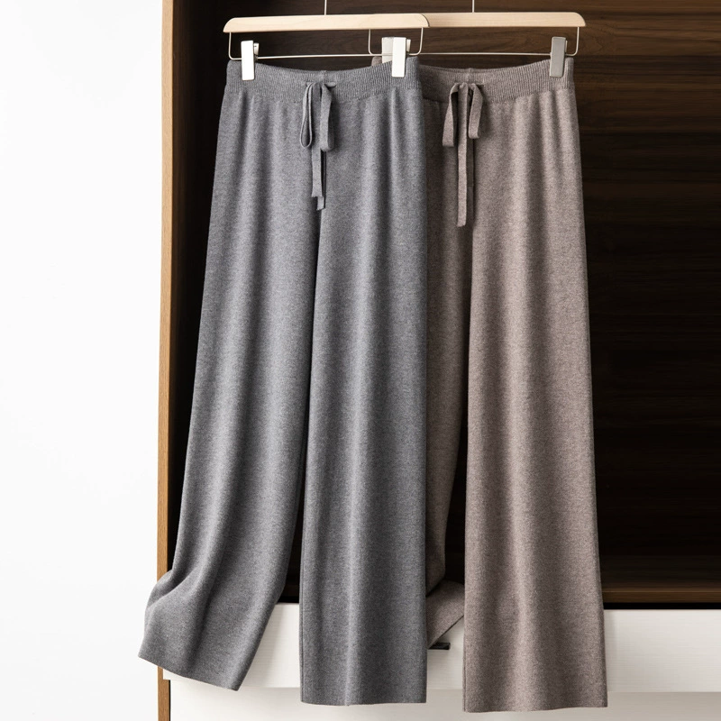 Осенне-зимние утолщенные широкие брюки с четырьмя плоскими штанинами, женские свободные модные Универсальные вязаные повседневные Прямые брюки, мягкие теплые брюки для мытья полов