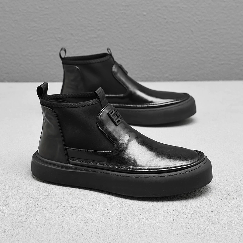 Мужская обувь из натуральной кожи, осенне-зимняя обувь с высоким берцем, модная мужская обувь для скейтбординга в Корейском стиле, универсальная черная флисовая подкладка