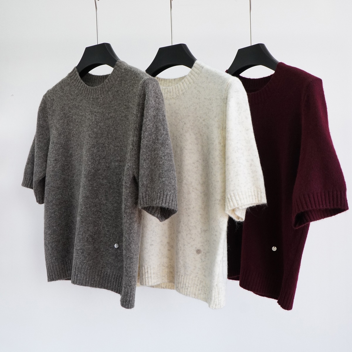 Gao Pin Round Neck Early Autumn Women's Wool Blended Solid Color Top Knitted Mid-Sleeve Pullover Korean Style New Loose Sweater