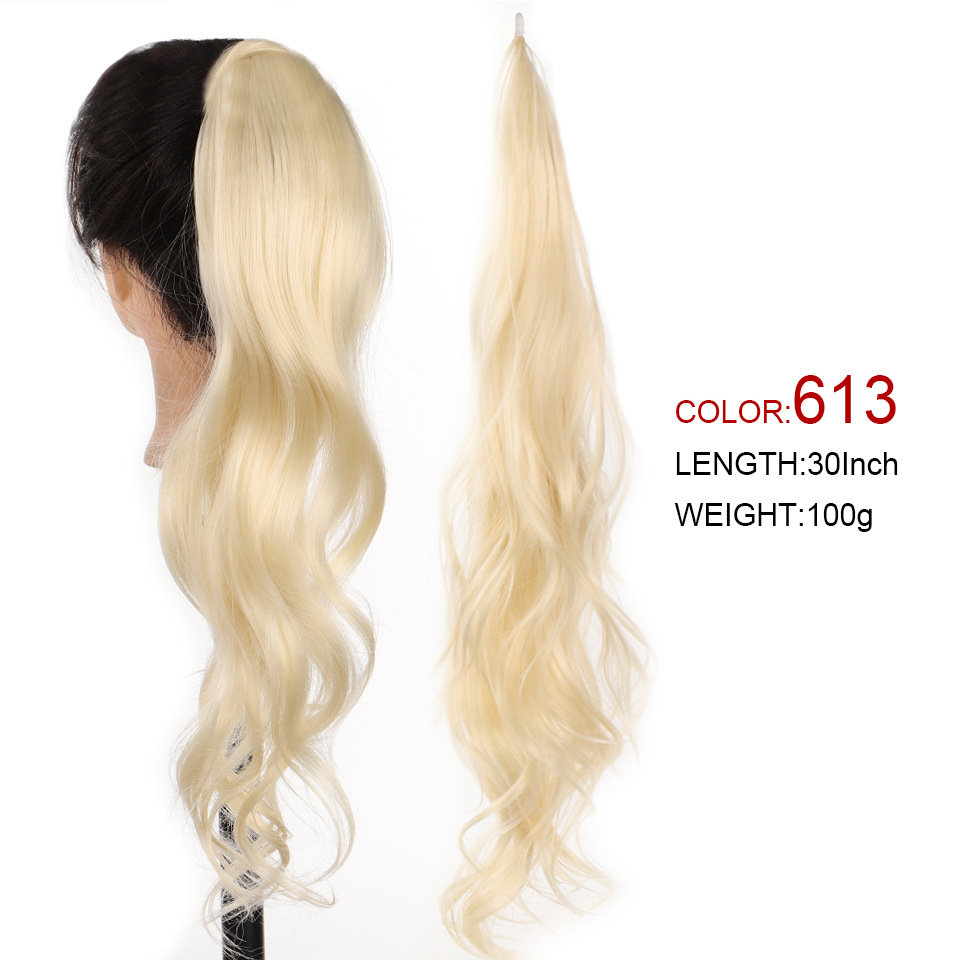 Coda di cavallo sintetica femminile lunga riccia magica avvolgimento coda di cavallo treccia bacchetta capelli soffici e naturali_voghion.com