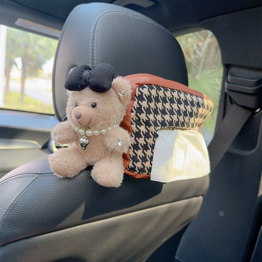 Cubierta de papel de dibujo trasero del asiento del automóvil Caja de pañuelos de moda Coche multifuncional colgante bolsa de papel femenino lindo dibujos animados suministros para automóviles