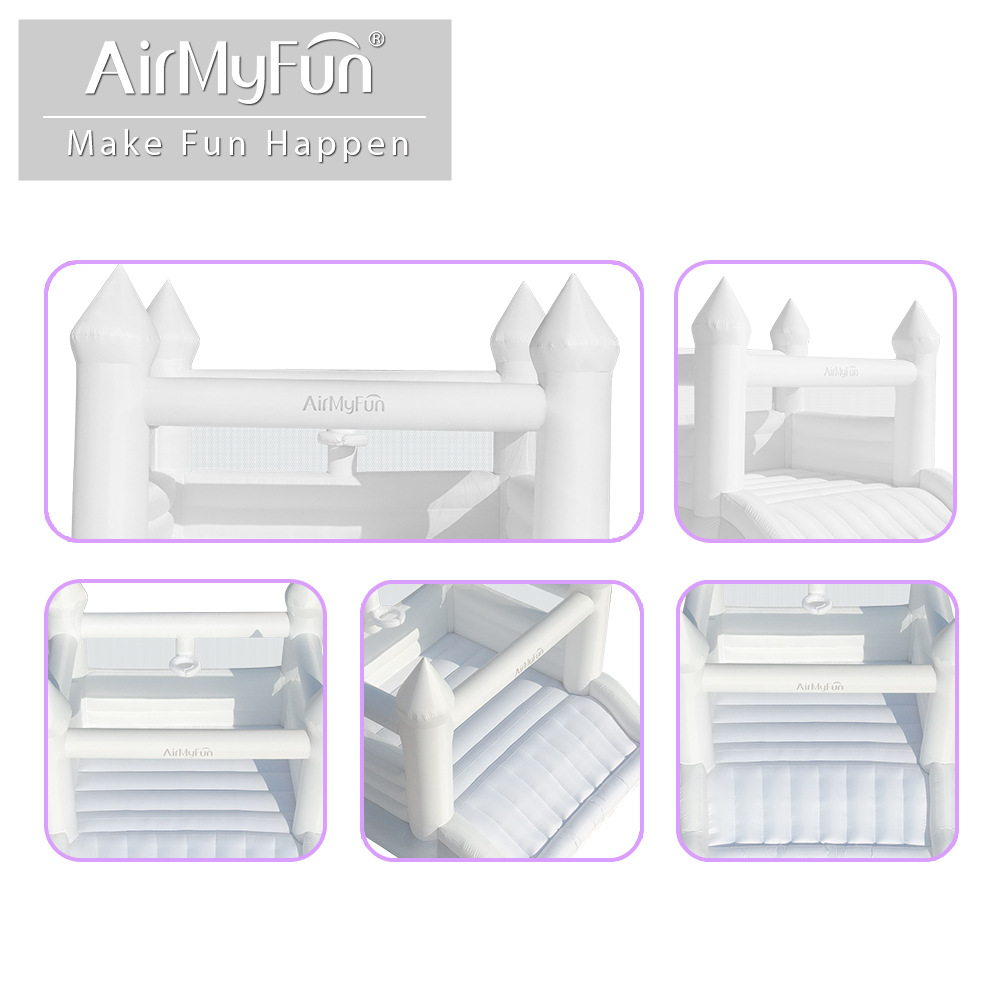 AMF | Cama de salto blanca inflable fiesta de bodas castillo boda hogar interior pequeño trampolín al aire libre propuesta de matrimonio