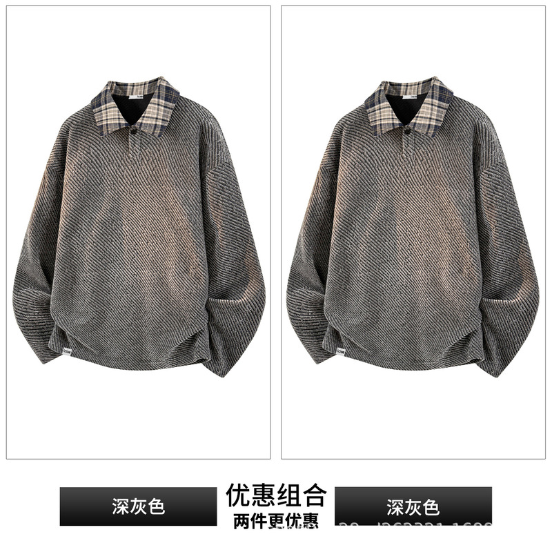 NASA老钱风潮流POLO衫黑色卫衣男士秋季新款宽松休闲针织衫上衣服|undefined