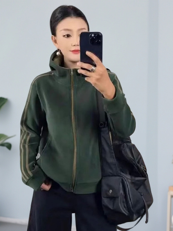 连帽拼接撞色运动卫衣开衫秋冬新款女款时尚保暖宽松休闲百搭外套|undefined