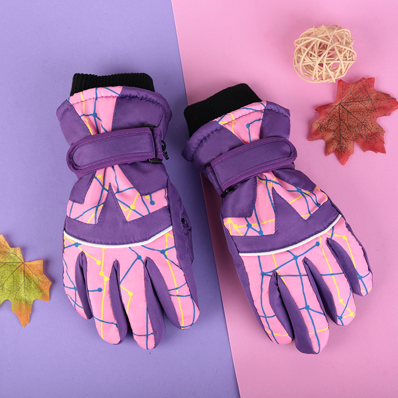 4-17 años de edad de los niños engrosada a prueba de frío impermeable a prueba de viento antideslizante cálido esquí nieve jugando guantes de algodón de invierno