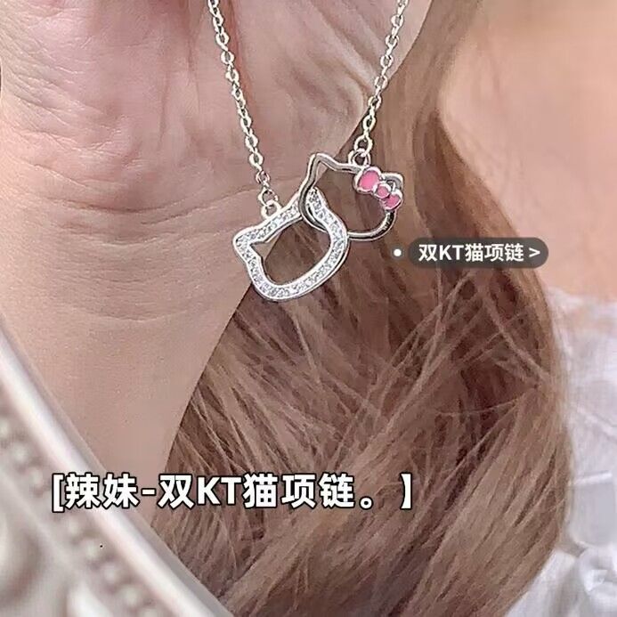 Hello Kitty Necklace Female Hello Kitty Double KT Necklace Cartoon Couple Girlfriend Birthday Gift Fashion Personality Trend