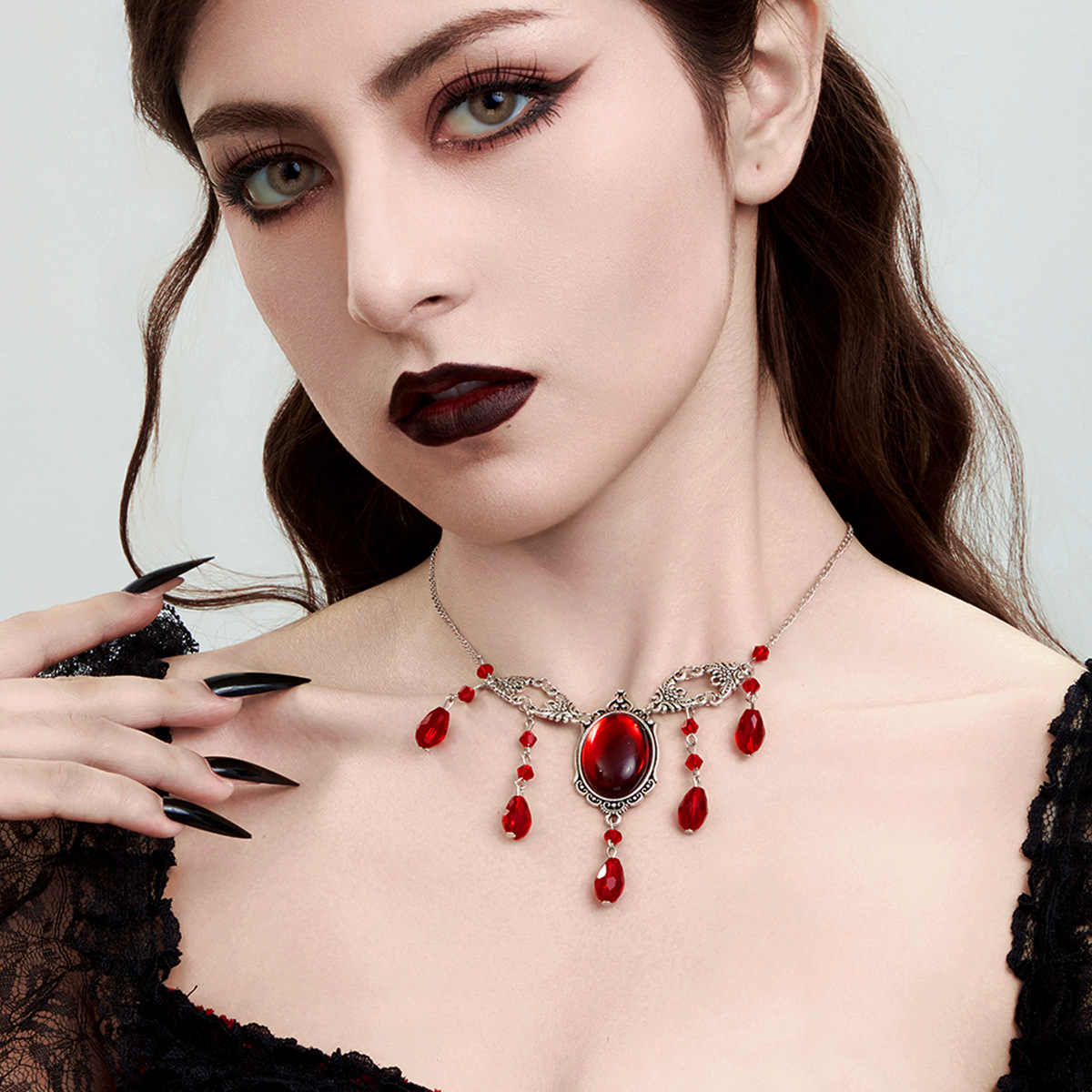 Fashion Tassel Blood Drop Crystal Necklace, Halloween Premium Alloy Clavicle Chain_voghion.com