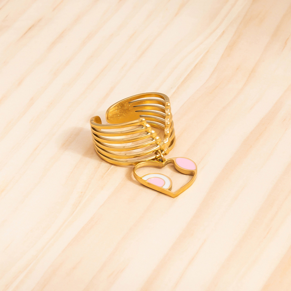6g Weight Open Rings Classification Adjustable Ring Size 1 Piece Quantity Casual, Daily Occasion 304 Stainless Steel Material Fruit, Heart Shape Pattern Women's Gender Enamel, Plating Design Sweet, Simple Style Style Gold Color Sweet Simple Style Fruit Heart Shape 304 Stainless Steel Enamel Plating Women's Open Rings 8