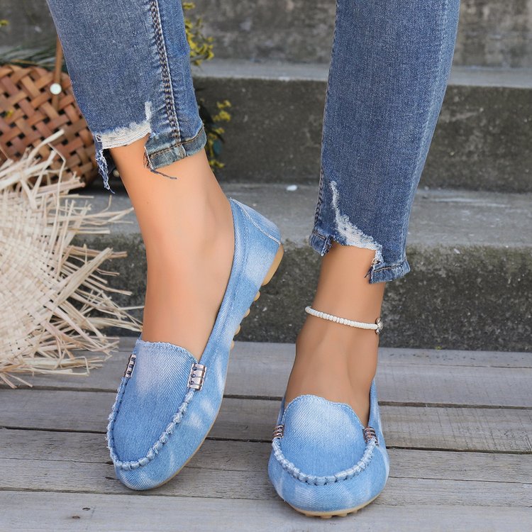 European And American Cross-Border Plus Size Shoes 2024 New Denim Loafers Shallow Mouth Slip-On Export Women's Flats_vogvips.com