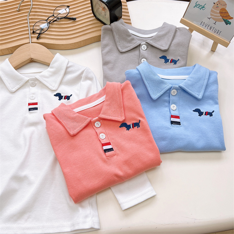 Camiseta de manga larga para niños, algodón puro, nuevo estilo de otoño, camisa POLO para niños, capa base para bebés, tops para niñas, ropa infantil al por mayor