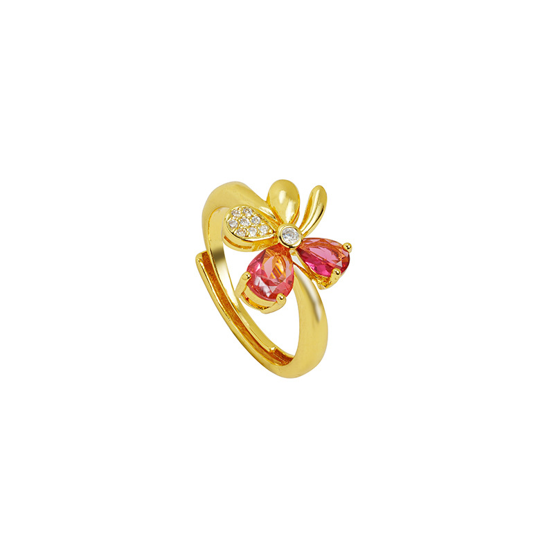 Nuevo anillo de oro de arena vietnamita retrógrado micro-corrosión de piedra viva boca anillo de tetrahedra mujer nicho de diseño joyas