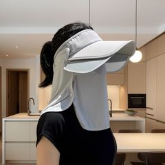 女性用日焼け止め帽子、夏用フルフェイスUVカット日よけ帽子、マスク、ネックプロテクター、一体型ホットラベル中空トップサンハット