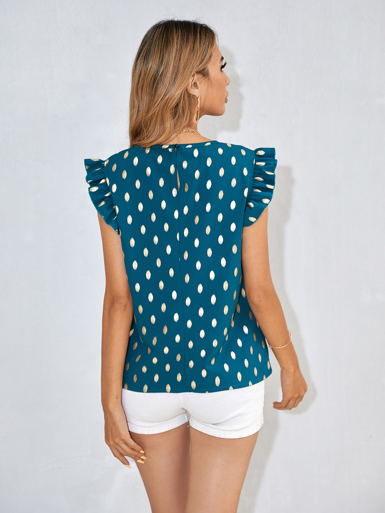 Polka Dot Short Sleeve Chiffon Shirt NSJM80046