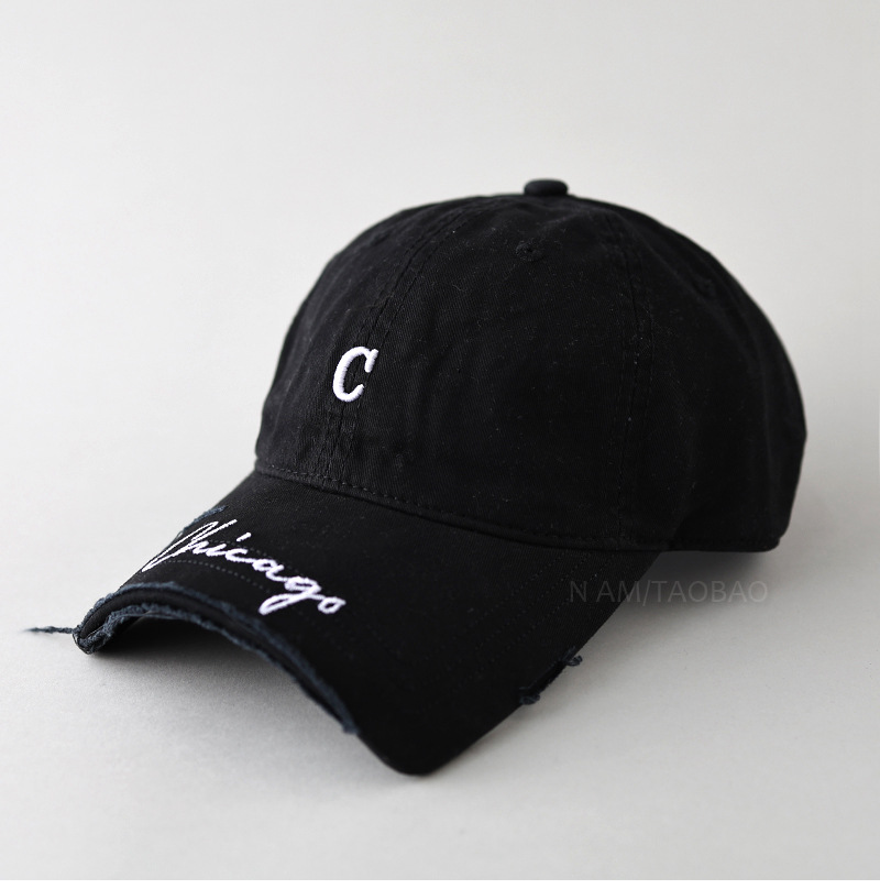 깨진 처마 작은 C 로고 야구 모자 퓨어 블랙