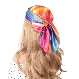 Gradient Color Rainbow Silk Scarf Soft Sachet Dance Performance Silk Scarf Small Square Scarf for Foreign Trade