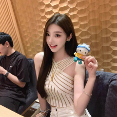 18-6771纯欲风撞色条纹挂脖背心女夏气质高级感小众别致短款上衣