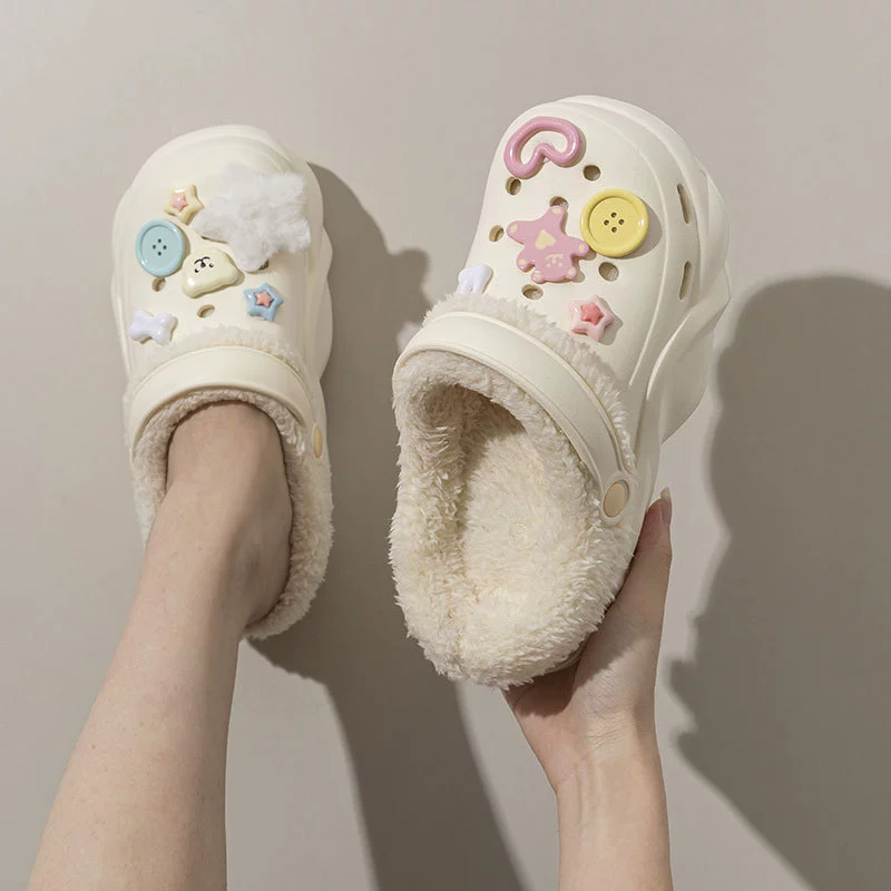 Плюшевые хлопчатобумажные тапочки с толстым дном женские осень-зима новая внешняя одежда для увеличения тепла съемная мультяшная обувь DIY пещера зимой
