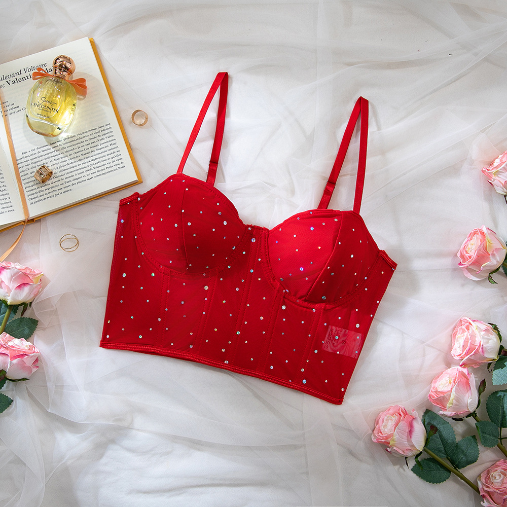 Cross-Border moda sexy discoteca estilo lentejuelas Fishbone acero anillo push up perspectiva ombligo expuesto caliente chica chaleco Delgado