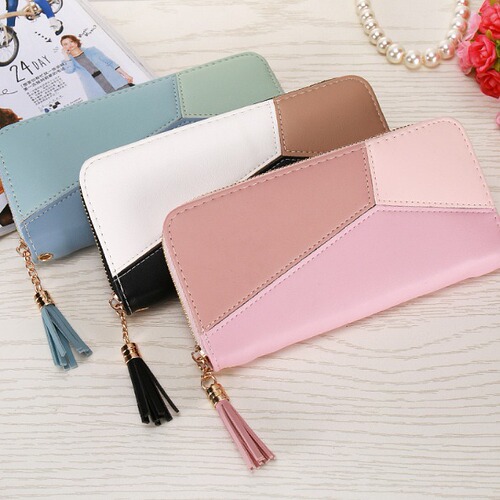 New Korean-style women's wallet student long zipper large capacity handbag fashionable color-matched phone bag