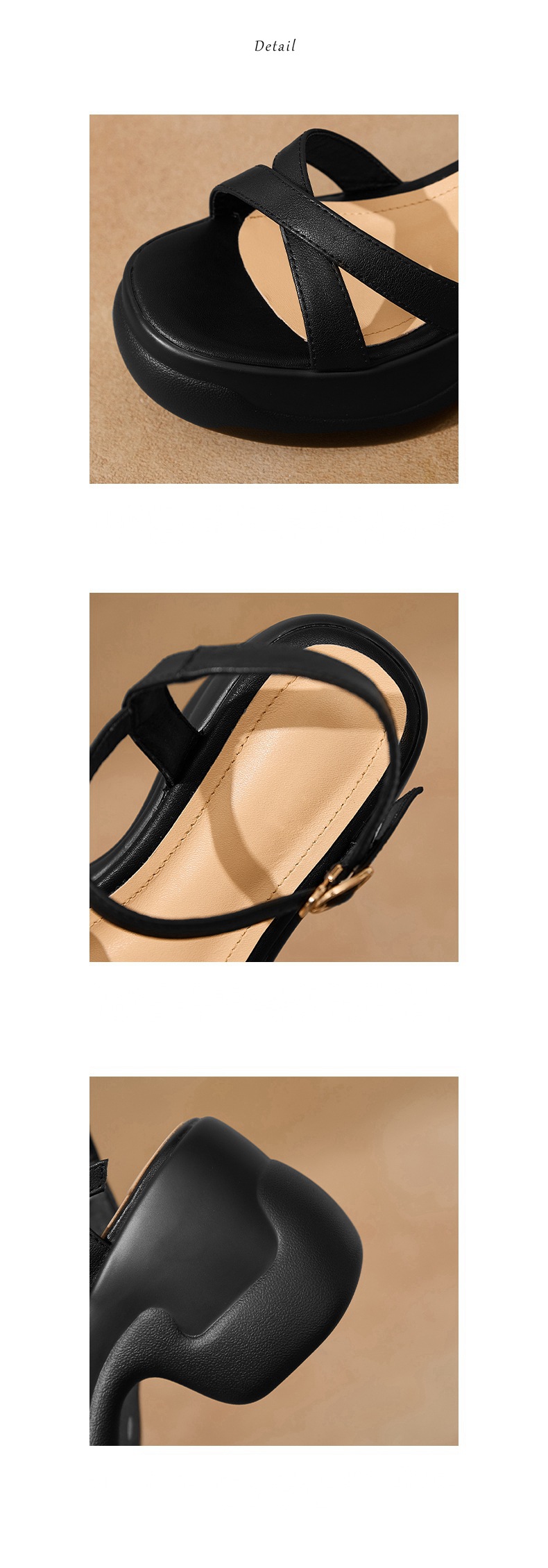 Sandal cao gót nữ hở mũi đế xuồng da bò, quai ngang đi làm — đen chi tiết 12