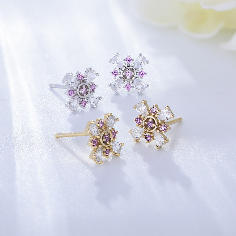 925 plata esterlina estilo francés de alto grado Rosa circón pétalo Stud pendientes femeninos europeos y americanos ins personalizado pendientes pequeños pendientes frescos