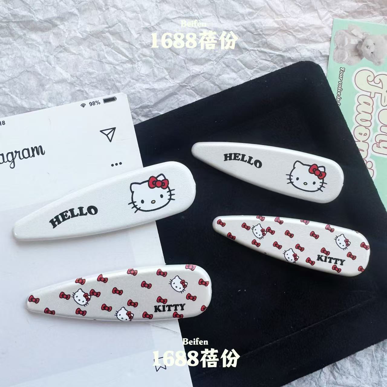 Fashionable Pearlescent White Printed Cat Water Drop Hairpin Korean Style High-End Bangs Side Clip Girl Duckbill Hairpin Hair Accessory