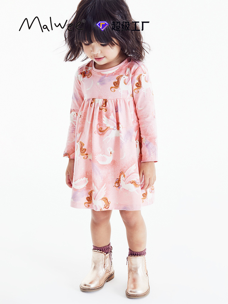 Malwee transfronterizo vestido de niña otoño y invierno nuevo estilo europeo y americano vestido de princesa para niños de manga larga de cuello redondo vestido de estilo occidental