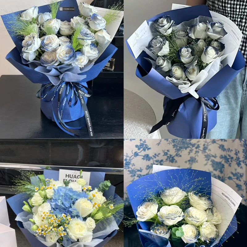 Klein azul ramo de papel de embalaje azul papel de arte al óleo estilo flor embalaje material DIY hecho a mano