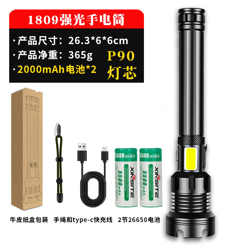 Linterna P50 exclusiva para uso transfronterizo, foco P70 de alta intensidad para exteriores, aleación de aluminio, impermeable, zoom telescópico, linterna P90.