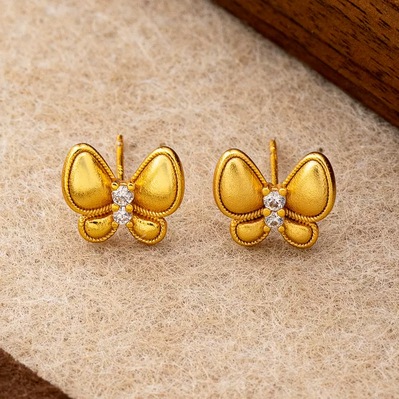 精致古法蝴蝶虎眼石葫芦耳钉2025新款轻奢时尚百搭简约气质耳饰