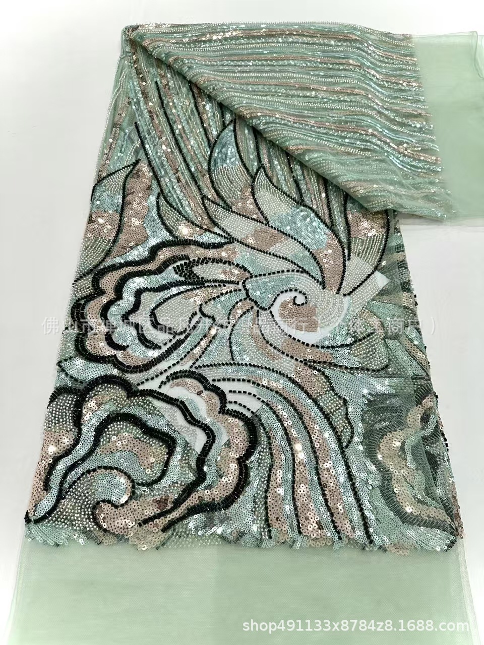 industria pesada tubo de perlas bordado tela de malla de encaje LACE comercio exterior transfronterizo ropa de moda europea y americana cena tela de moda image 9