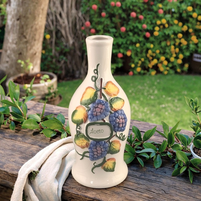 Cerámica creativa pintada a mano uva en relieve pequeño inserto floral cerámica decoración del hogar joyería flor seca pequeño jarrón regalo