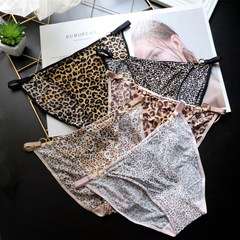European and American printed thin straps with hoops sexy women's low-waist leopard print underwear women's ice silk breathable women's briefs wholesale