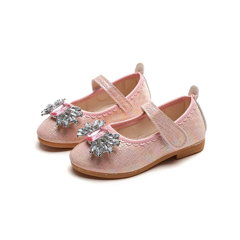 Children's leather pointed‑toe shoes with bow, Mary‑Jane style, sizes 21–36, pink or off‑white
