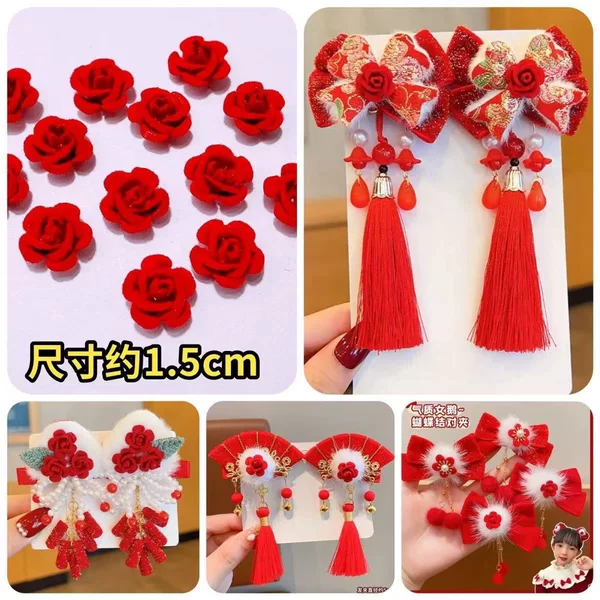 Flocking bow retro roses diy handmade hairpin hair accessories earrings jewelry accessories material